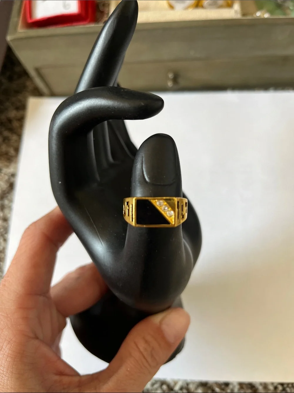 18k gold plated black onyx mens ring size 8